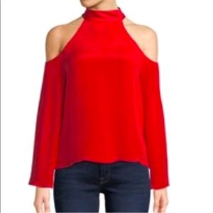 Ramy Brook NY | Top | Serena Mock Neck Silk Blouse in Red | Women’s Large